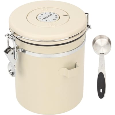 Koffiebus 304 Roestvrij Staal Luchtdichte Koffiebonen Bewaarcontainer met Lepel Crèmewit 1.2L beige