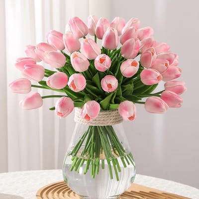 Kunsttulpen, Latex, Voelt echt aan, Boeketten voor bruiloften, de slaapkamer, het hotel, feestdecoratie en DIY-decoratie (Roze-10 stuks)