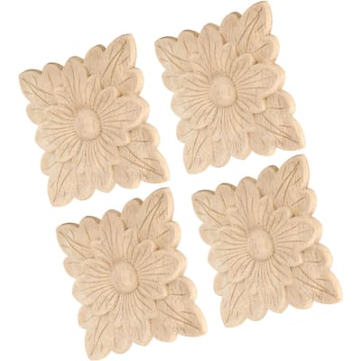 4 stuks Prachtig Bloempatroon Houtgesneden Appliqué Meubeldecoratie Tuindeuraccessoires