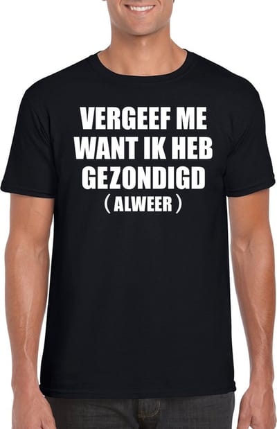 Vergeef me ik heb gezondigd alweer heren shirt zwart - Heren feest t-shirts S