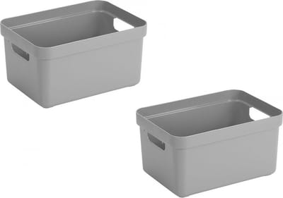 Sunware Opbergbox Sigma - 2x stuks - kunststof - grijs - 5 liter - Opbergbakken/opbergers - 25,2 x 18 x 12,2 cm