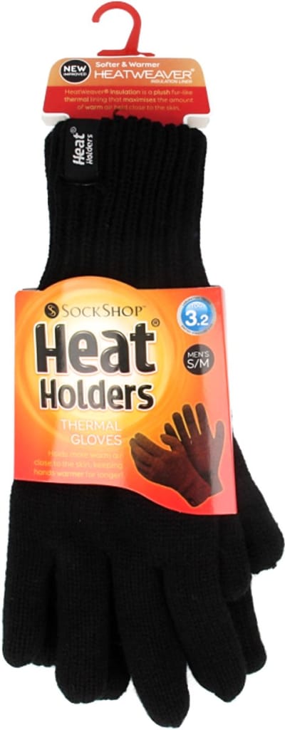 Heatholders, Superwarme Gevoerde Heren Handschoenen, Black, Maat S/M