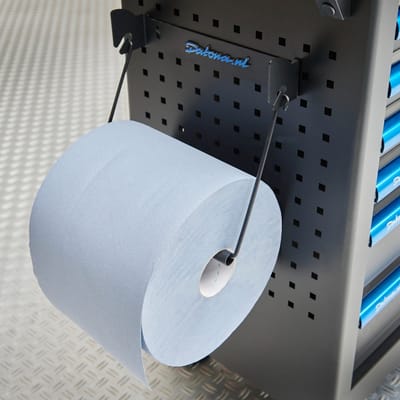 Datona® Papierrolhouder - Voor Werkplaats & Garage - Eenvoudig Bevestigen aan Werkbank of Gereedschapswagen - Tot 28 cm Rollen
