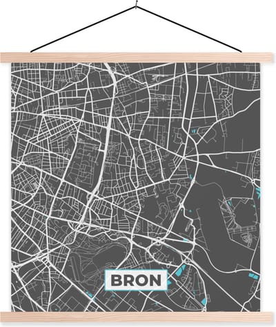 Posterhanger incl. Poster 40x40 cm - Schoolplaat - Bron - Frankrijk - Plattegrond - Kaart - Stadskaart - Textielposter - Blanke latten - Stadskaart
