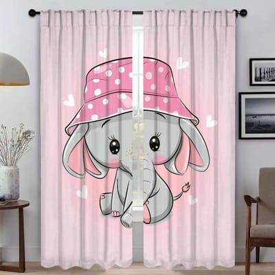 Gordijnen Kinderkamer Olifant Cartoon Huis Interieur Gordijnen voor Camera Shades Tule voor Slaapkamer Halloween Decoratie Scheidingswand W50xH70cmx2pcs-CL