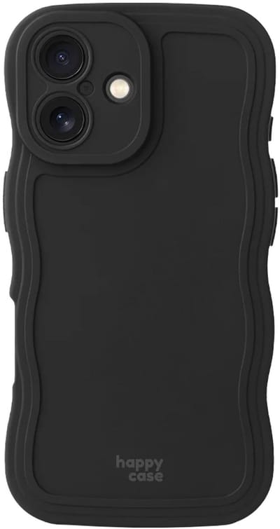 HappyCase Wavy | Hoesje Geschikt voor Apple iPhone 16 | TPU Back Cover | Zwart