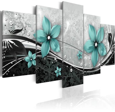 Schilderij - Turquoise bloem van de nacht, 5luik