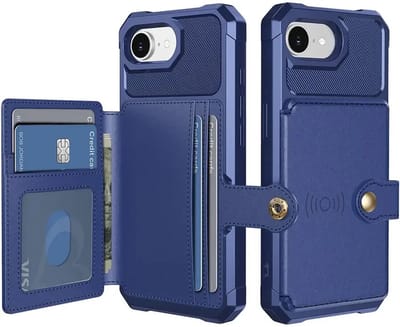 Portemonnee Hoesje Geschikt voor Apple iPhone 17e / 16e - Back Cover met Pasjeshouder - Telefoonhoesje voor Pinpas - Kaarthouder op Achterkant - Case met Magneet voor Auto Houder Blauw