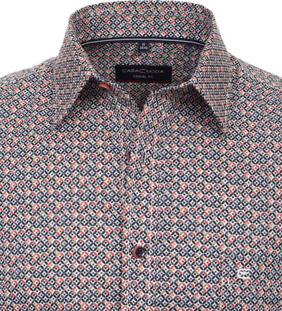 CASA MODA Sport casual fit overhemd - korte mouw - popeline - oranje dessin - Strijkvriendelijk - Boordmaat: 41 - 42