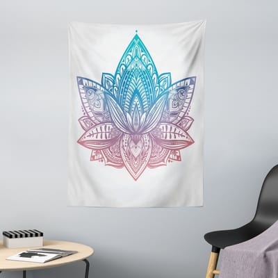 ABAKUHAUS Yoga Wandtapijt, Tribaal Patroon Boho Sierlijke Lotusbloem Kunst, 110 x 150 cm, Gedroogde Roos Wit