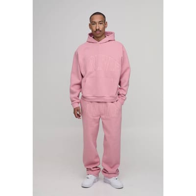 Oversized Boxy Worldwide Applique Jogger Tracksuit | Pink | Size XS