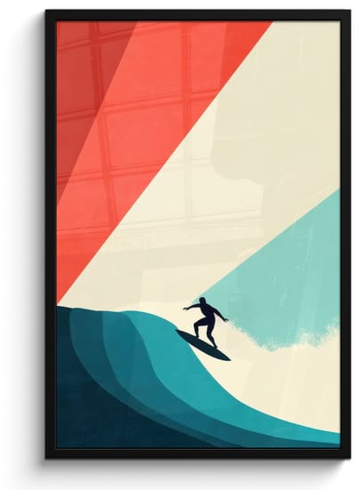 Poster in lijst - Fotolijst 60x90 cm - Posters - Surfer - Abstract - Golven - Zonnestralen - Posterlijst zwart - Decoratie - Wanddecoratie woonkamer - Muurdecoratie slaapkamer - Kerstversiering - Kerstdecoratie voor binnen - Kerstmis