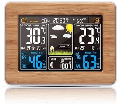 Draadloos Weerstation met Buitensensor - Digitale Thermometer en Hygrometer - Weersvoorspelling & Atoomklok - Nauwkeurig Weerstation voor Thuis - Khaki