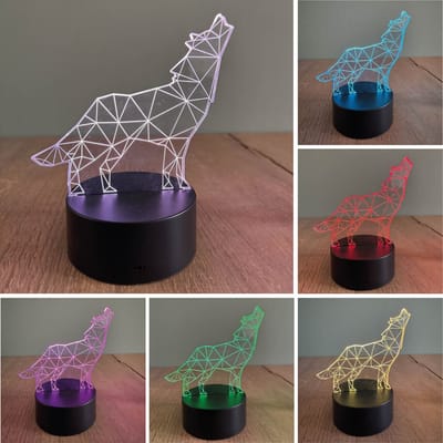 Klarigo® Nachtlamp – Wolf - 3D LED Lamp Illusie – 16 Kleuren – Bureaulamp – Geometrisch - Bos – Dier - Dieren - Nachtlampje Kinderen – Creative lamp - Afstandsbediening