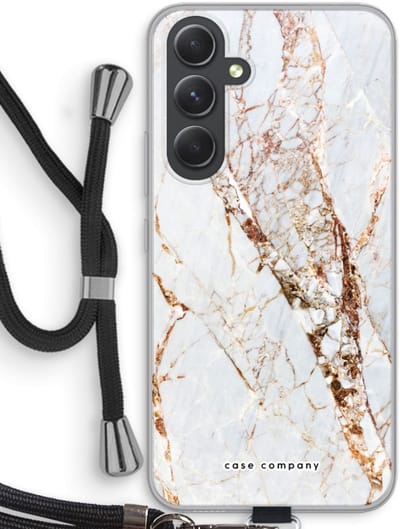 Case Company® - Hoesje met koord geschikt voor Samsung Galaxy A54 hoesje met Koord - Goud marmer - Telefoonhoesje met Zwart Koord - Bescherming aan alle Kanten en Over de Schermrand
