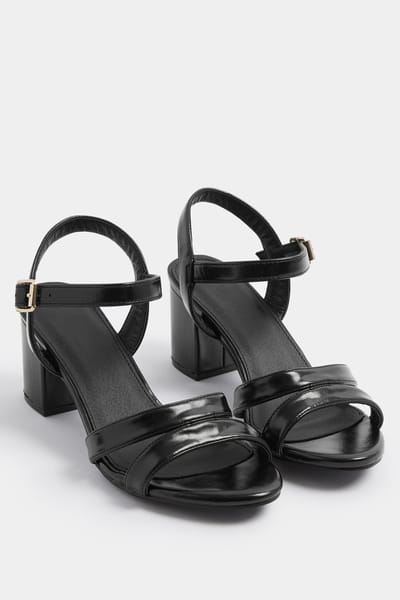 Yours Zwarte Sandalen Van Imitatieleer Met Een Middelhoge Blokhak In Brede Epasvormsize 37EEE