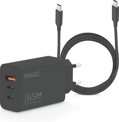 USB C Adapter 3 poorten 65W + 3 Meter USB C Kabel - Oplader - Snellader - USB C Laptop Oplader - Adapter USB C - USB C Lader – Universeel