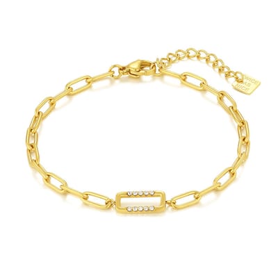 Twice As Nice Armband in goudkleurig edelstaal, open rechthoek, kristallen 16cm+3cm