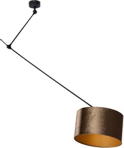 QAZQA blitz shade - Klassieke Hanglamp met kap - 1 lichts - Ø 35 cm - Zwart Goud - Woonkamer | Slaapkamer | Keuken
