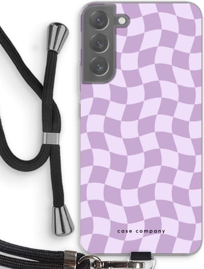 Case Company® - Hoesje met koord geschikt voor Samsung Galaxy S22 Plus hoesje met Koord - Grid Paars - Telefoonhoesje met Zwart Koord - Bescherming aan alle Kanten en Over de Schermrand