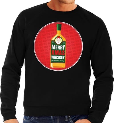 Foute kersttrui / sweater Merry Chrismas Whiskey zwart voor heren - Kersttrui voor whisky liefhebber S