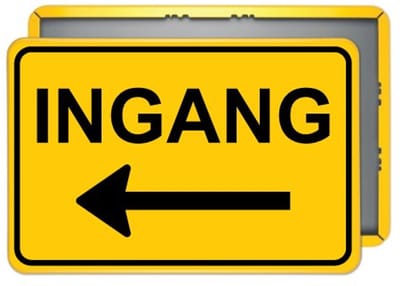 Bord Ingang pijl links - geel - Weerbestendig Aluminium - 60x90 cm - Bevestiging: Zonder bevestiging (alleen het bord)