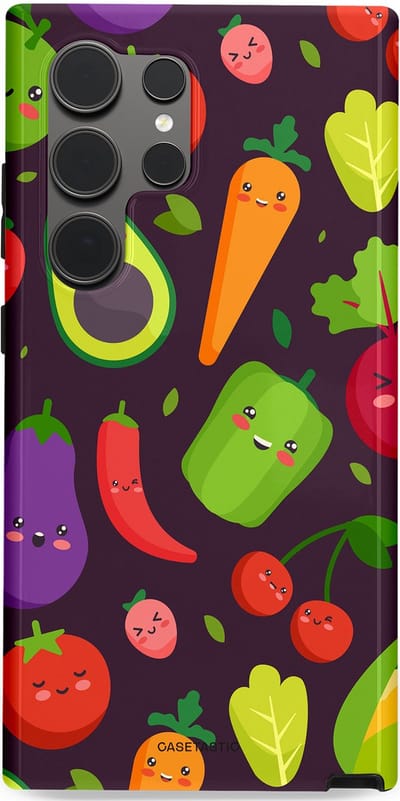 Casetastic Hoesje Geschikt voor Samsung S24 Ultra - Stijlvolle Beschermende Duo-layer Case - Vrolijke Groentevrienden