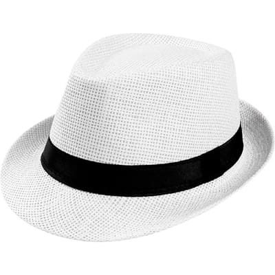 Dames Heren Mode Zomer Casual Trendy Strand Zon Stro Hoed Cowboy Gangster Pet Zon Hoed Kleine Hoed Zonnebrand Hoge Kwaliteit Praktisch Dagelijks Gebruik white