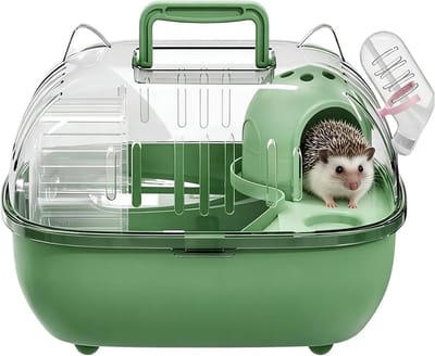 Autotransportmand voor huisdieren - 27,5 × 22 × 20 cm - Draagbaar - Transparant deksel - Geschikt voor muizen, hamsters en andere kleine huisdieren - Reismand voor korte afstanden - Geschikt voor autoritten, picknicks of gebruik - Groen