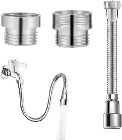 Verlengstuk voor Kraan 20 cm, 360 Graden Draaiende Waterkraan, Flexibele Waterbesparing voor Keuken en Badkamer met 2 Metalen Adapter
