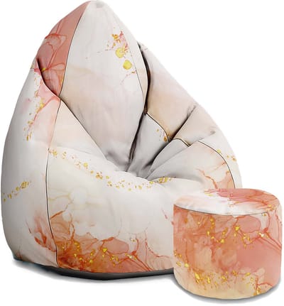 DreamRoots Oxford Zitzak voor Volwassenen – Luxe Beanbag met Voetsteun en Afneembare Hoes – Inclusief Vulling – 80x80x120 cm - Peach Smile