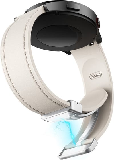 Hybride siliconen-leren bandje - geschikt voor Garmin Venu (2 Plus) / Venu SQ (2) / Vivomove (Style - Sport) / Vivoactive 3 / 5 / 6 / Forerunner 55 / 165 / 245 / 645 / 570 - 42mm - cremekleurig