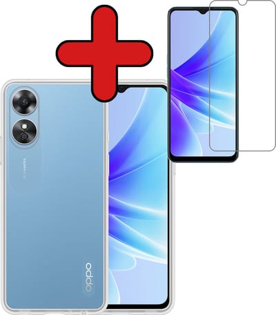 Hoesje - Met Screenprotector - Geschikt voor OPPO A17 - Sterk & Shockproof - Telefoon Hoes - Back Cover - Siliconen Case - Telefoonhoes - Transparant