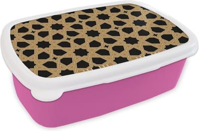 Broodtrommel Roze - Lunchbox - Brooddoos - Geometrisch - Patroon - Arabisch - 18x12x6 cm - Kinderen - Meisje
