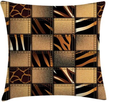ABAKUHAUS Safari-kussenhoes – jeans-denim patchwork – 45x45 cm – bruin/zwart, ritssluiting