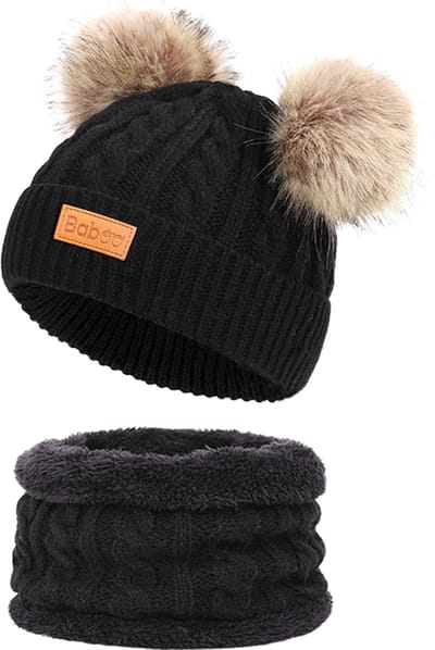 Baboo Muts & Sjaal Set - Kindermuts - Muts Kind & Baby - Baby Kleding - Muts Jongen en Meisje - Winter Kinderkleding - Beanie Kind - 0 tot 6 Jaar - Onesize - Zwart
