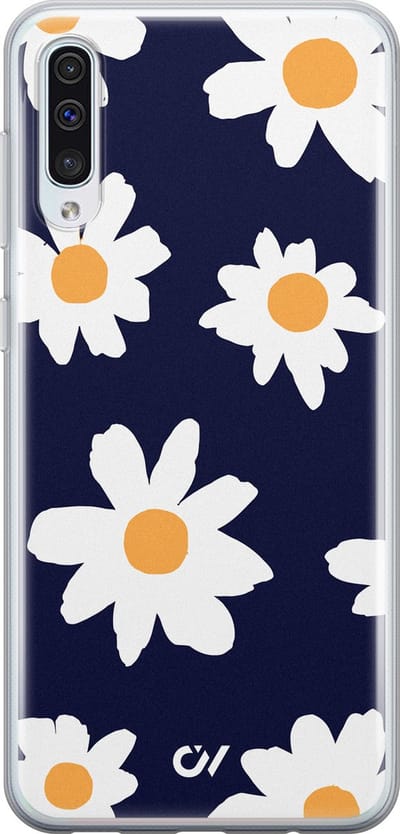Hoesje geschikt voor Samsung Galaxy A50 - Sweet Daisies - - Blauw - Soft Case Telefoonhoesje - TPU Back Cover - Casevibes