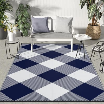 Retro Ruitpatroon Buitentapijt Geometrisch Huis Woonkamer Balkonmat Camping Picknick Decoratieve Tapijten Wasbaar 60*90cm