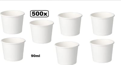500x BIO Kartonnen Saus Cups 90ml Wit - ketchup pindasaus mayonaise cocktail tapas amuse zaden poeder kruiden cup festival diner thema feest snack