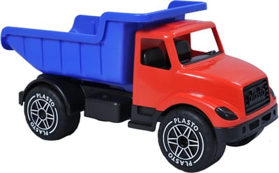 Plasto Kiepwagen Rood/Blauw 60 cm - Speelgoedvoertuig - Grote Truck - Kantelbare Bak - Stille Wielen - Realistisch Spelen - Gemaakt in Finland - Vanaf 1 Jaar