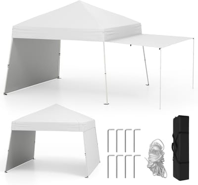 COSTWAY Paviljoen, 3 x 4 m, pop-up vouwpaviljoen met 2 omvormbare zijpanelen, tuinpaviljoen, uv-bescherming 50+, in hoogte verstelbaar, tuintent, partytent incl. 8 haringen en 4 scheerlijnen (wit)