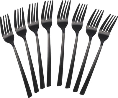 Excellent Houseware Taart/gebak vorkjes - 8x stuks - zwart - RVS - 15 cm - verjaardag/feest vorkjes