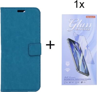 Bookcase Geschikt voor: Sony Xperia 5 III - Turquoise - portemonee hoesje met 1 stuk Glas Screen protector