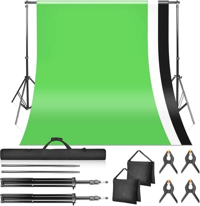 Achtergrondstandaard en Achtergrondstoffen voor Fotografie - 2x3m Systeem met Groene, Witte en Zwarte Achtergrond