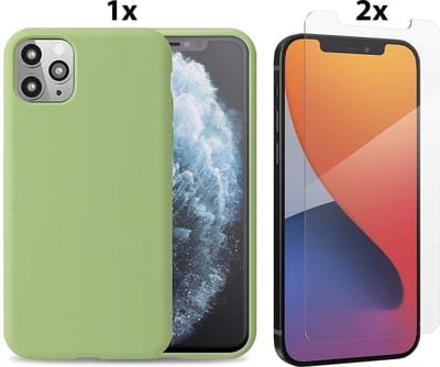Hoesje Geschikt voor iPhone 11 Pro Hoesje Soft Nano Silicone Backcover Gel Thea Groen Met 2x Glazen screenprotector