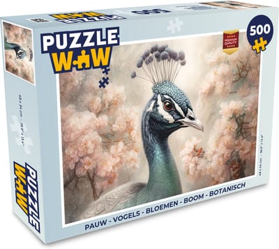 Puzzel Pauw - Vogels - Bloemen - Boom - Botanisch - Legpuzzel - Puzzel 500 stukjes