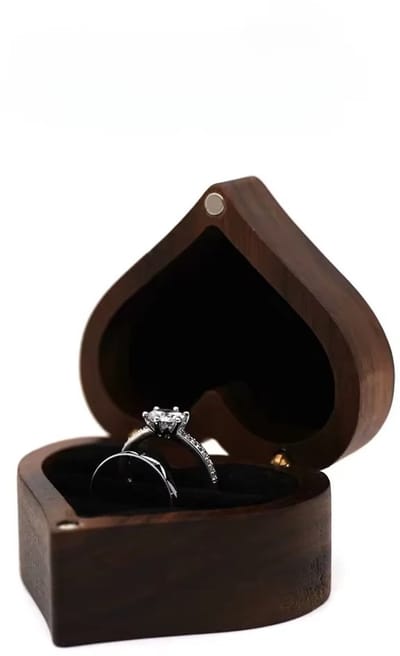 longziming -Hartvormige Houten Ringdoos met Magnetische Sluiting en Fluwelen Voering – Luxe Verlovingsring Box & Sieradendoos