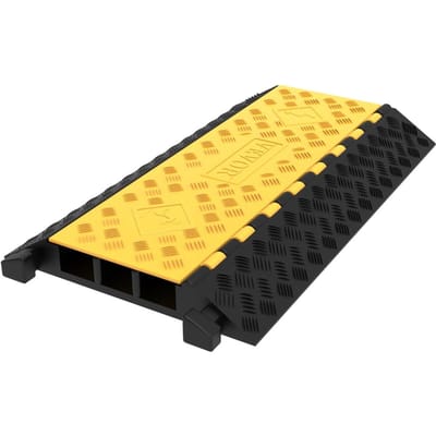 Rampe Protecteur de Câble en Caoutchouc à 3 Canaux Rampe Robuste Cache-Câble Fil Cordon Rampe Ralentisseur Rampe de Tuyau d'Allée Housse de Protection pour Câble