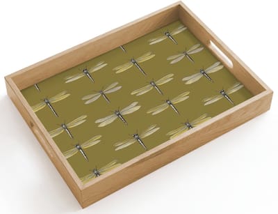 Dienblad hout 40x30 cm - Schootdienblad - Libellen - Patroon - Groen - Borrelplank rechthoek - Plateau dienbladen