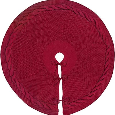 48 inch donkerrode gebreide kerst kastanjebruine boomrok, grote kerstboomrokken ronde basisrok voor kerstboomversieringen, voor 6-8 ft boom kerstboom bordeauxrode boomrok tapijtversieringen